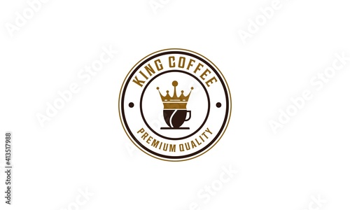 king kopi logo with coffee beans turned into a glass and a gold crown that depicts the king of coffee which has the most delicious taste and aroma