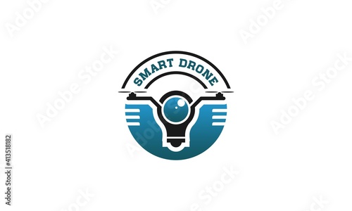 smart drone logo with a drone that incorporates a bulb, a bulb depicts a smart drone capable of doing anything