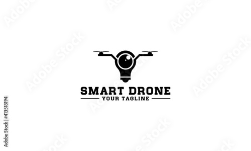 smart drone logo with a drone that incorporates a bulb, a bulb depicts a smart drone capable of doing anything