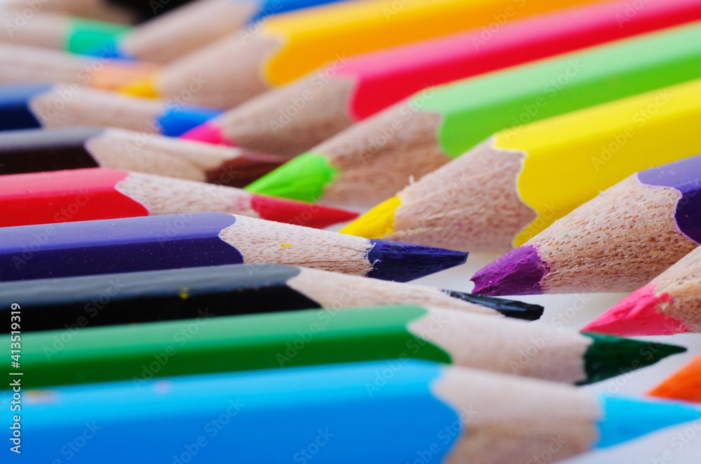 multi colored pencil in high definition on white background