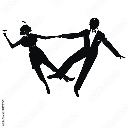 Photography dancing couple man and woman silhouettes at last century cocktail party