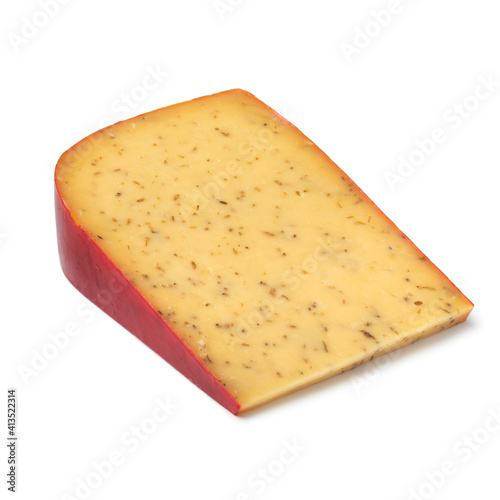 Piece of traditional low fat Dutch Pan Pan cumin cheese