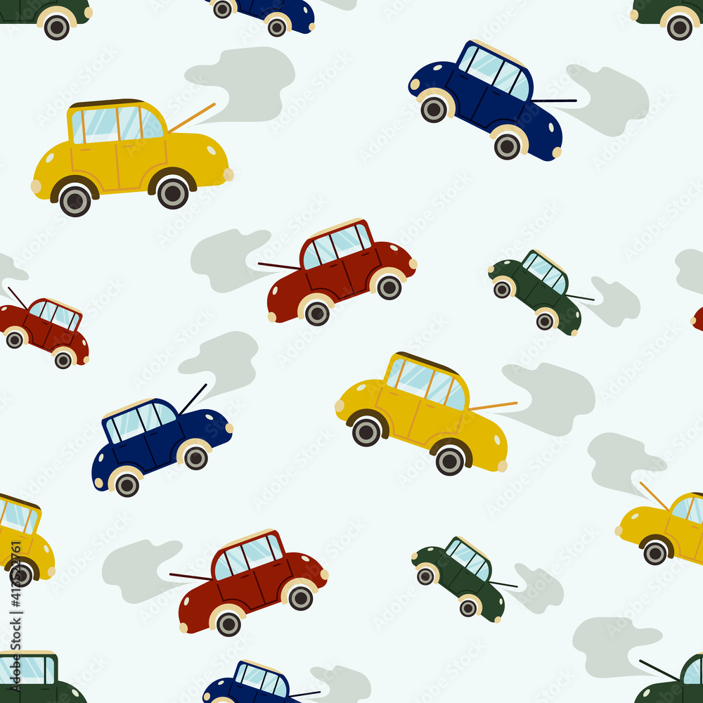 seamless pattern with children's retro cars, cute pattern for decorating the goods of the smallest consumers, stylized vector graphics, bright, colorful seamless pattern with children's retro cars, cute pattern for decorating the goods of the smallest consumers, stylized vector graphics, bright, colorful