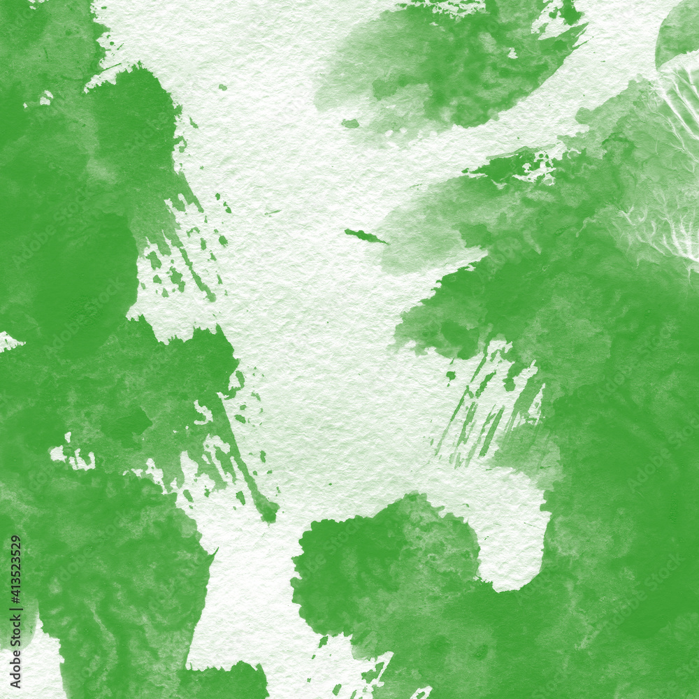 Fototapeta Watercolor, green, splashes, transparent background, card.