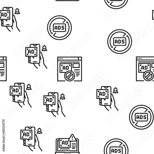 No Ads Advertise Free Vector Seamless Pattern Thin Line Illustration