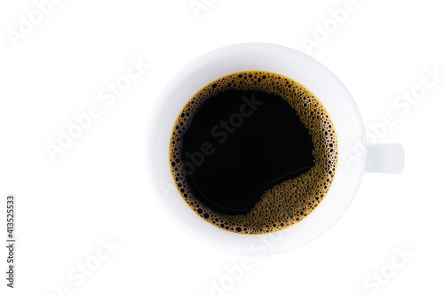 Top view White cup of black coffee