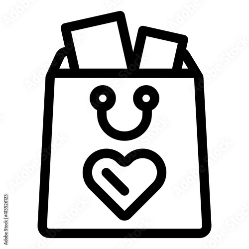 
Glyph vector design of gift bag, heart on bag
