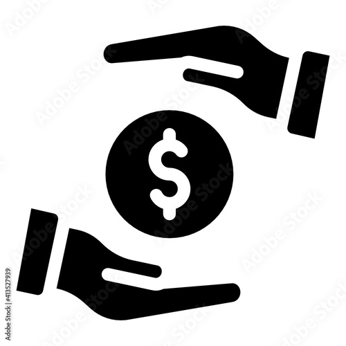 
Hand with coins denoting glyph icon of savings 
