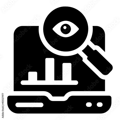 
Magnifier eye with chart denoting glyph icon of seo monitoring 
