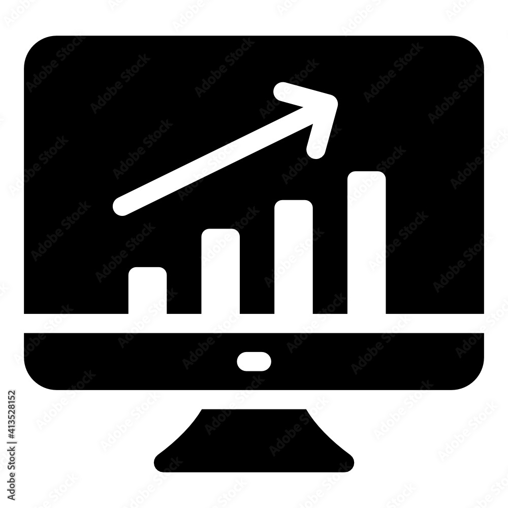 Monitor and chart denoting glyph icon of analytical growth
Monitor and chart denoting glyph icon of analytical growth