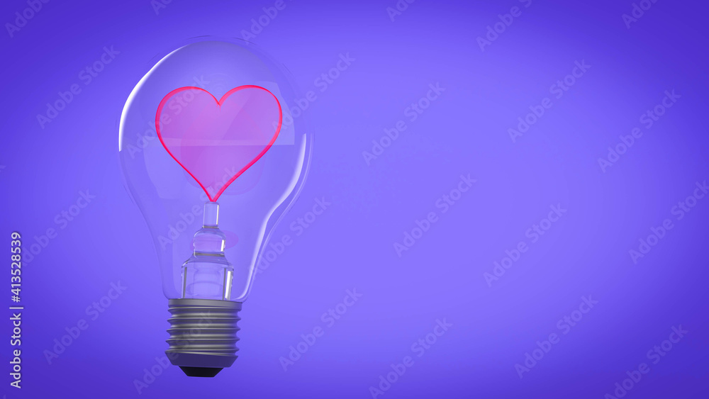 Light bulb with a red heart on a purple background. Love concept. 3D rendering Light bulb with a red heart on a purple background. Love concept. 3D rendering