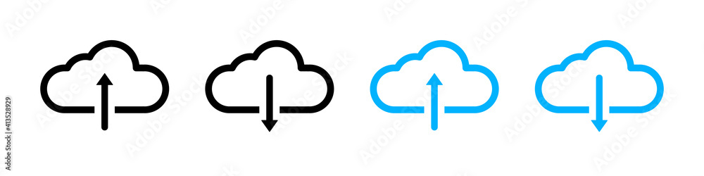 Set of download and upload icons. Cloud and arrow. Vector illustration. Set of download and upload icons. Cloud and arrow. Vector illustration.