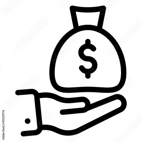 
Hand with money bag denoting glyph icon of fundraising 

