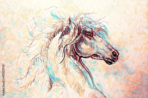 Drawing horse on old paper  original hand draw.