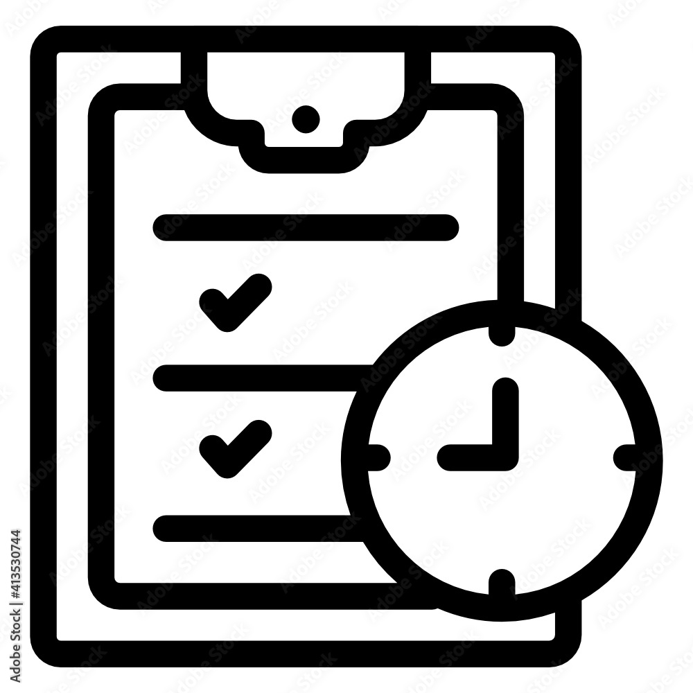 Clock with clipboard denoting linear icon of workout plan
Clock with clipboard denoting linear icon of workout plan