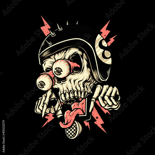 Photo Skull biker rider horror graphic illustration vector art t-shirt design