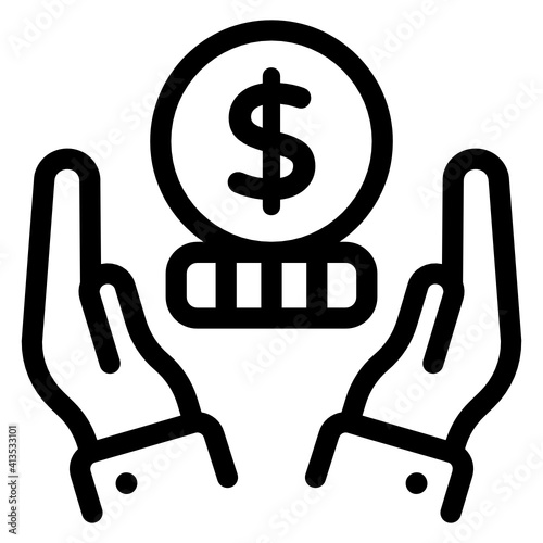 
Hands with dollar denoting linear icon of secure finance 
