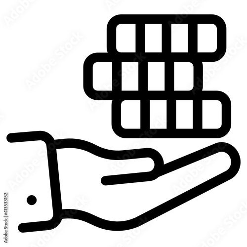 
Hand with coins denoting linear icon of investment 
