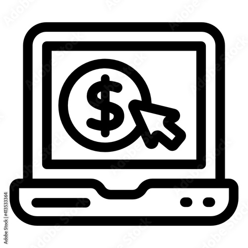 
Dollar inside laptop denoting linear icon of online earning 
