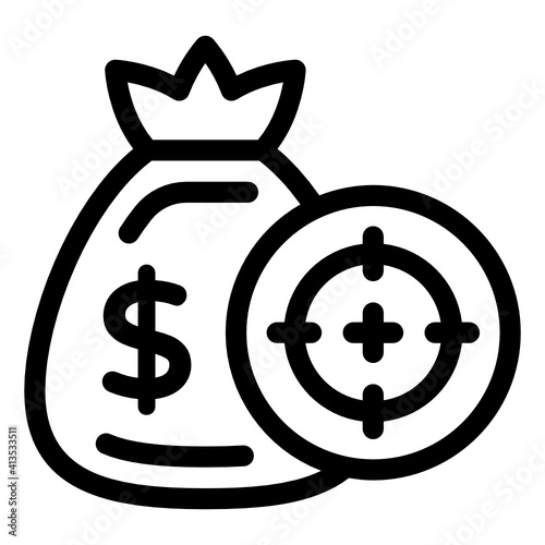 
Moneybag denoting linear icon of financial target 
