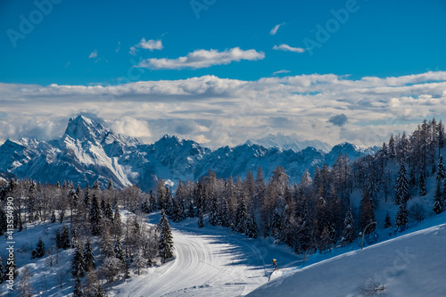 Ski mountaineering in the Mount Zoncolan ski area, Carnic Alps, Friuli-Venezia Giulia, Italy © zakaz86