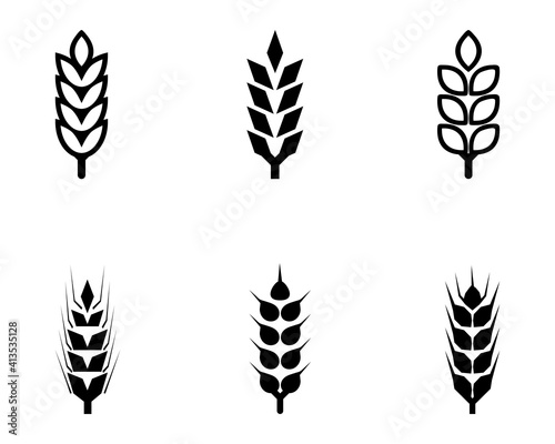 black abstract wheat ears hand drawn set.