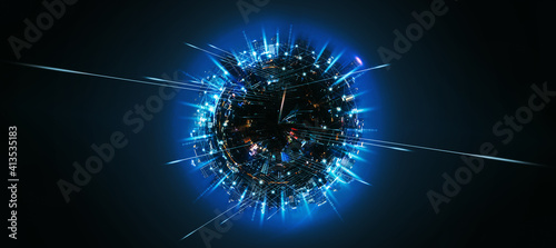 Fototapeta Naklejka Na Ścianę i Meble -  World global satellite network and Smart connection city in space