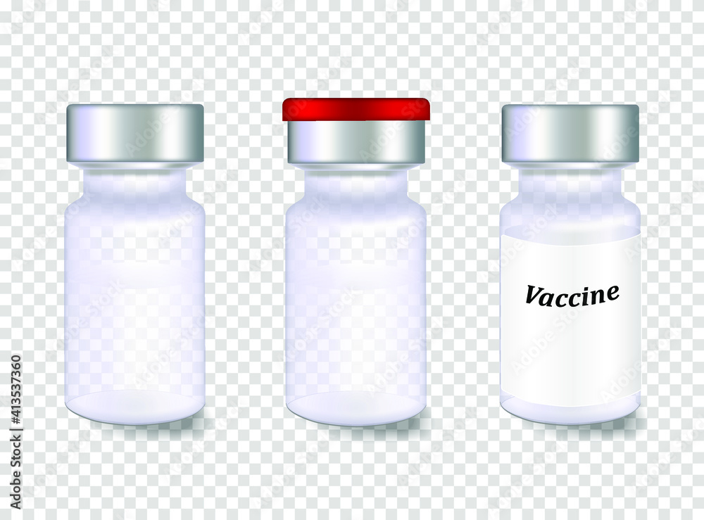 A set of three ampoules, vials, for liquid and soluble medicine, vaccine with a label template with the name of the medicine, on a transparent background. Layout for your design. Vector illustration. A set of three ampoules, vials, for liquid and soluble medicine, vaccine with a label template with the name of the medicine, on a transparent background. Layout for your design. Vector illustration.