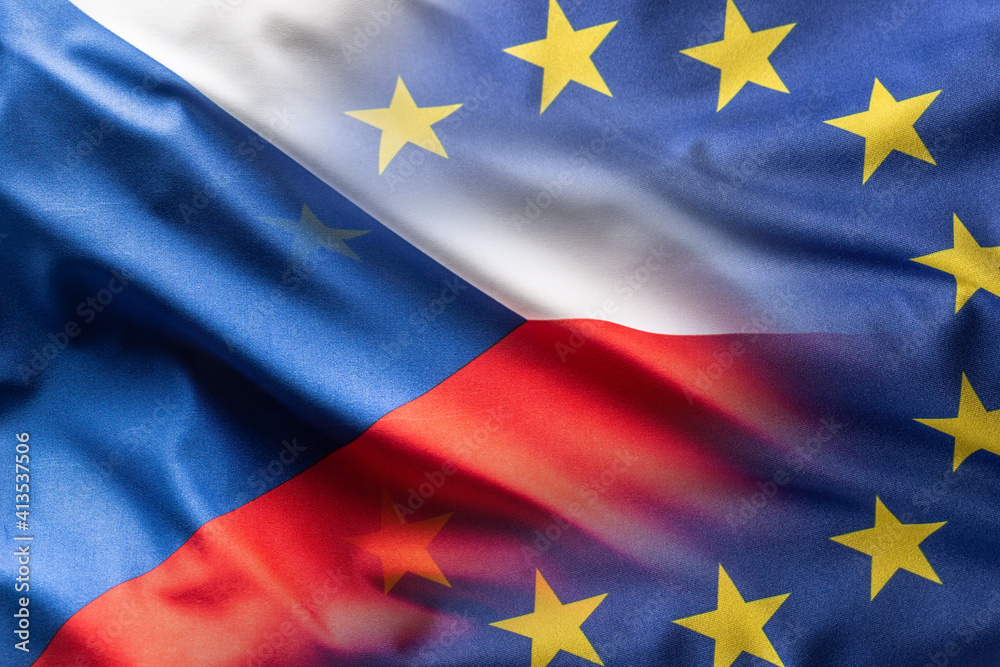 Flags of Czech Republic and EU blowing in the wind Flags of Czech Republic and EU blowing in the wind