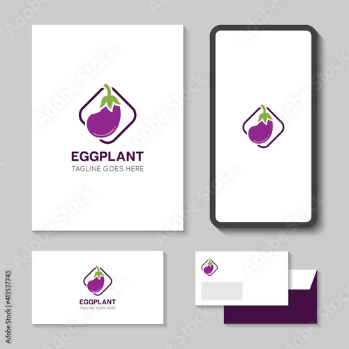 eggplant logo and aubergine icon vector illustration best logo design
