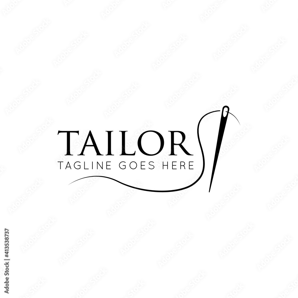 Tailor logo luxury needle and thread icon, sewing silhouette, vector ...