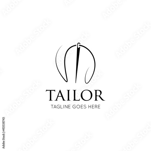 Tailor logo luxury needle and thread icon, sewing silhouette, vector illustration best logo design