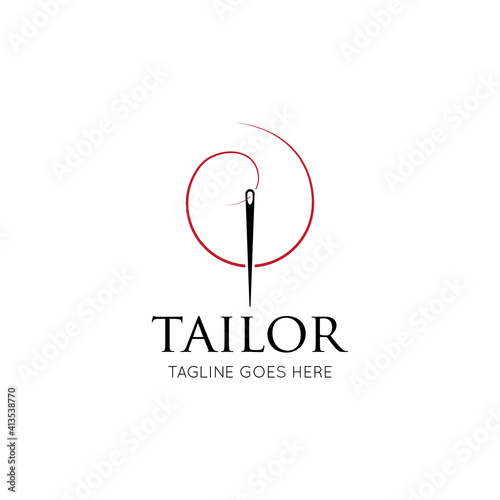 Tailor logo luxury needle and thread icon, sewing silhouette, vector illustration best logo design