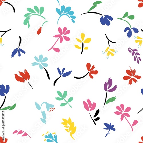 Seamless pattern with colorful small flowers. Vector background for fabric and packaging.
