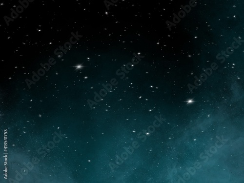 The night sky with many stars.  The illustrations created on the tablet are used as a background.