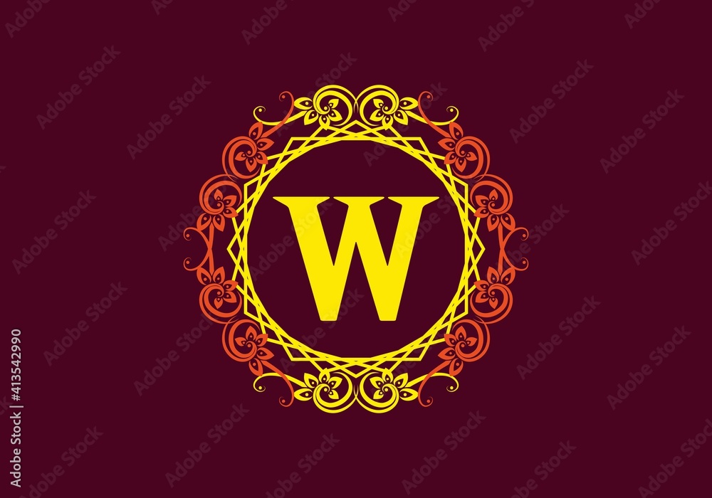 Red yellow W initial letter in classic frame