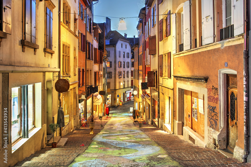 Charming Rue de Chavannes in Neuchatel, Switzerland