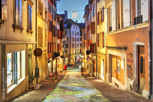 Fototapeta Naklejka Na Ścianę i Meble -  Charming Rue de Chavannes in Neuchatel, Switzerland