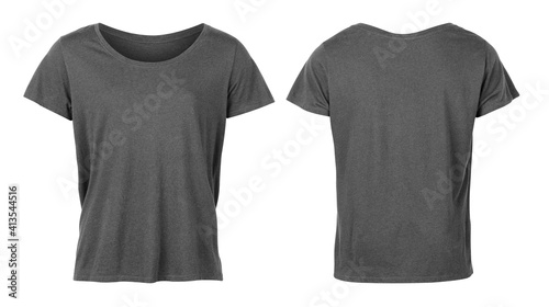 Realistic Grey unisex t shirt front and back mockup isolated on white background with clipping path.