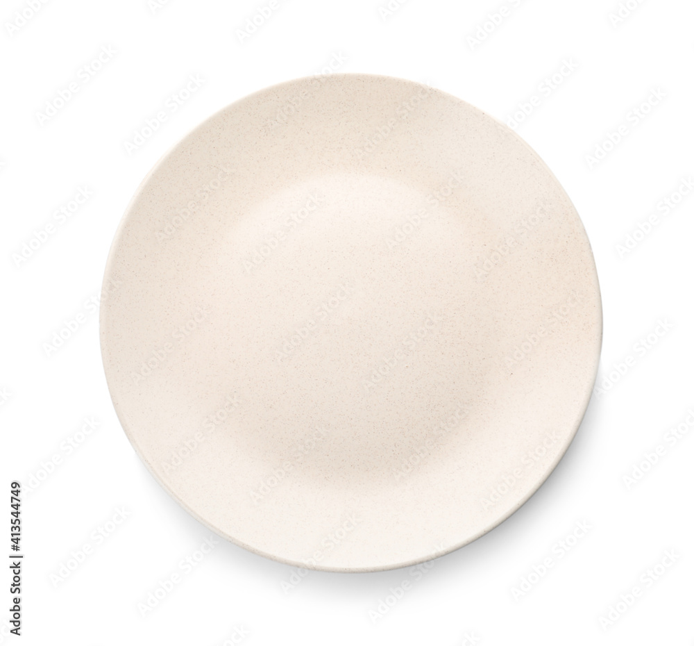Clean empty ceramic plate isolated on white, top view Clean empty ceramic plate isolated on white, top view
