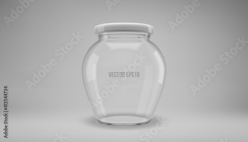 Glass jam jar with a lid. A transparent jar with a white lid. Realistic 3D illustration. Vector