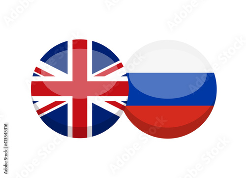 Uk and Russian flag isolated on white background. English-Russian conversation concept. Learn languages. Vector stock