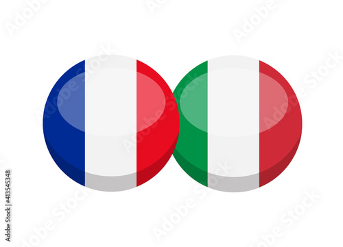French and Italian flag isolated on white background. French-Italian conversation concept. Learn languages. Vector stock