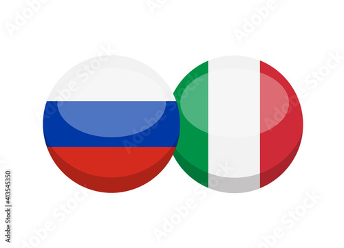 Russian and Italian flag isolated on white background. Russian-Italian conversation concept. Learn languages. Vector stock