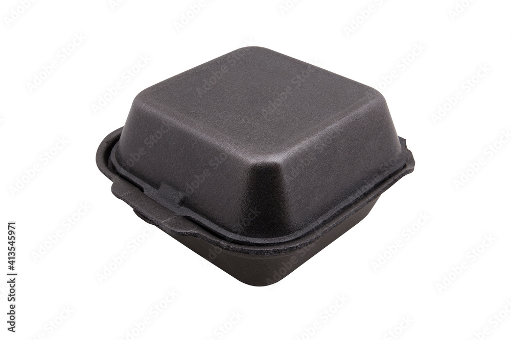 Black Styrofoam meal box isolated on white background Black Styrofoam meal box isolated on white background
