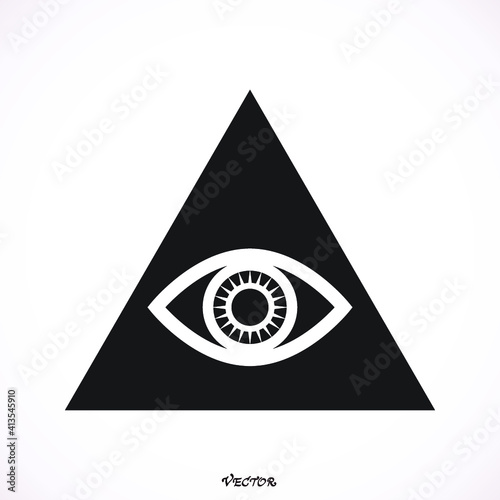 Eye of Providence. Masonic symbol. All seeing eye inside triangle pyramid. New World Order. Hand-drawn alchemy, religion, spirituality, occultism. Isolated vector illustration. Conspiracy theory.