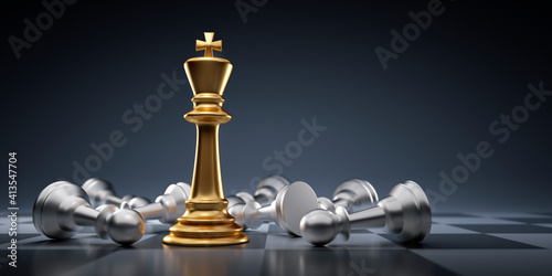 Golden chess king with pawns - Business leader concept - Strategy planning and competition