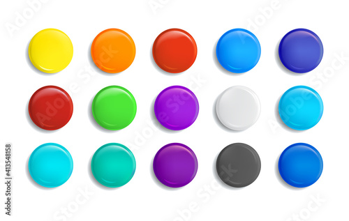 set of colorful transparent buttons with glass frames music player isolated on grey background