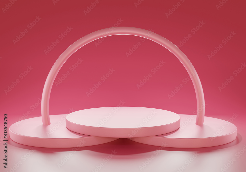 3D rendering clean podium product show, pedestal dais, With a pink circle background, Abstract minimal concept 