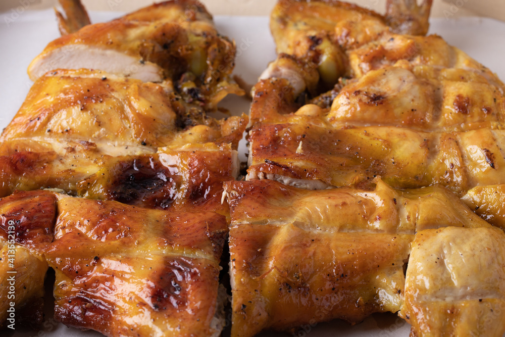 One roast chicken in a paper box One roast chicken in a paper box